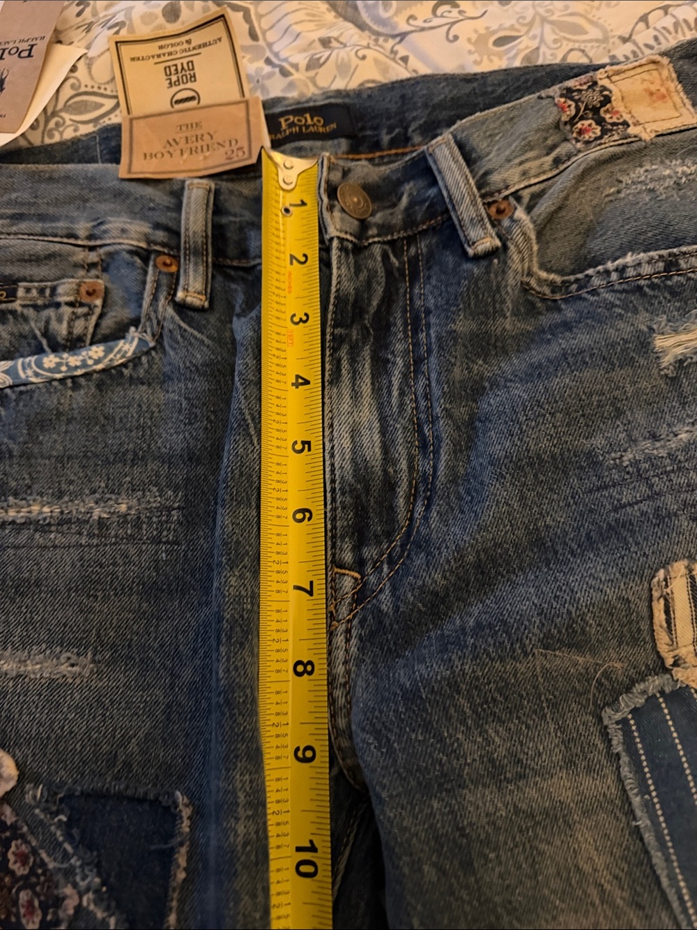 Ralph Lauren Patchwork Boyfriend Jeans in Blue and Cream - Picture 6 of 7